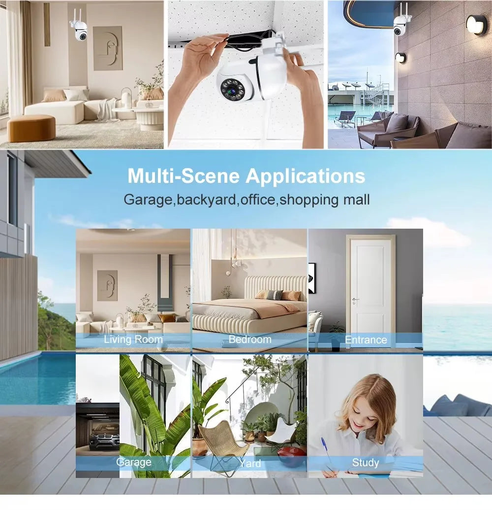 8MP Wifi IP Wireless Security Surveillance PTZ Camera 4X Zoom Cameras Tracking Two-way Audio HD Night Color Cam