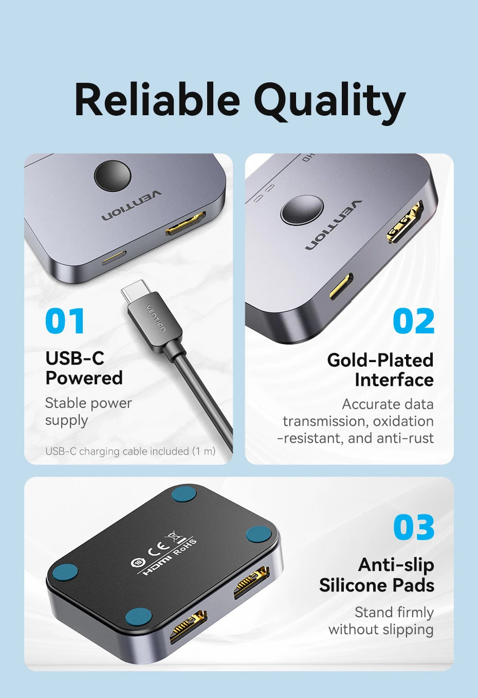 Vention HDMI 2.1 Splitter 8K 60Hz 4K120Hz Bi-Direction 2 in 1 out for TV Xiaomi Xbox PS4 5 HDMI-compatible Monitor HDMI Switcher