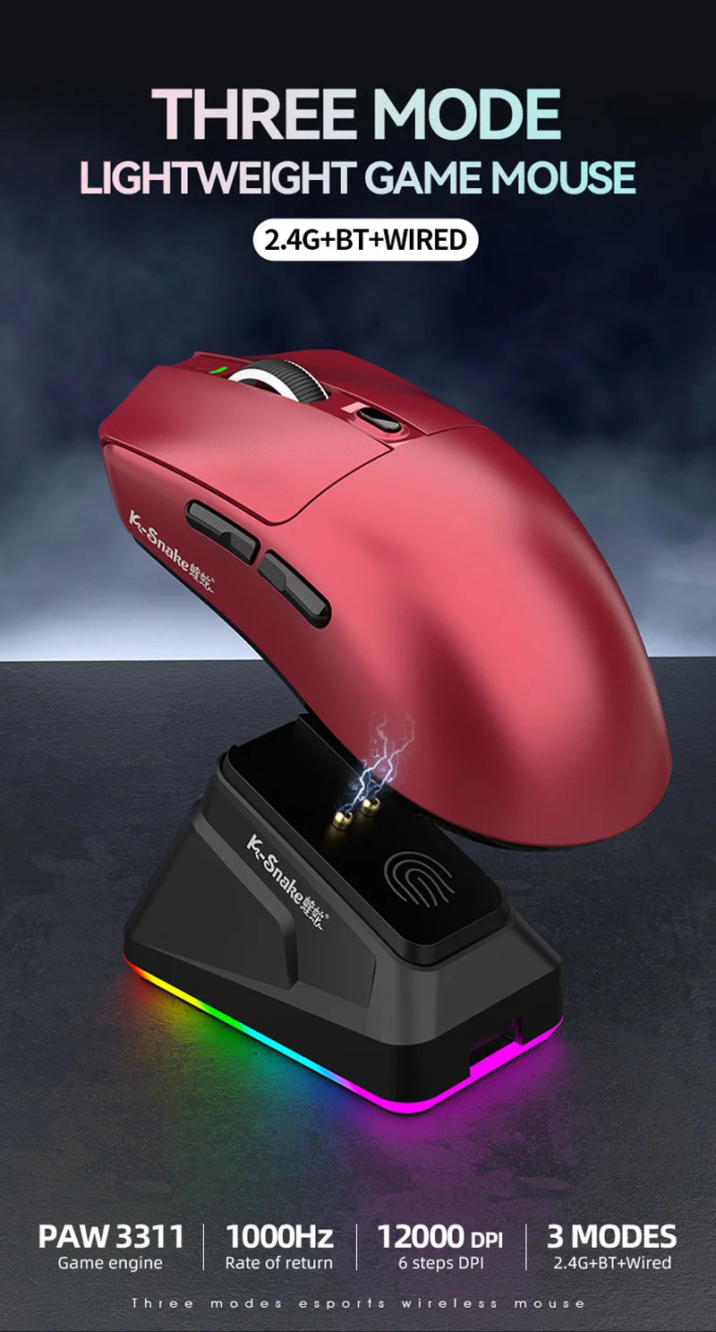 Lightweight Esports Gaming Mouse With Three-mode Wireless Bluetooth Charging And Rgb Luminous Base For Long-lasting Battery Life