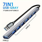USB C Hub USB Hub 3.0, Aluminum 7 in 1 USB Extender, USB Splitter with USB 3.0, 4 X USB 2.0 and 2 USB C Ports USB Distributor