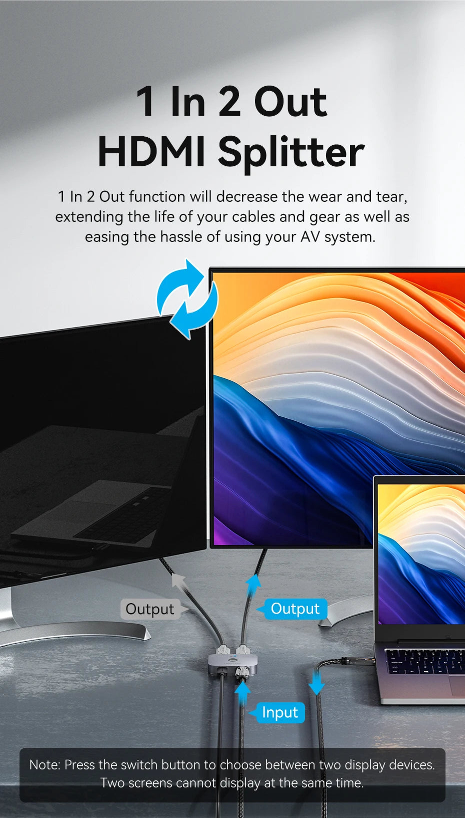 Vention HDMI 2.1 Splitter 8K 60Hz 4K120Hz Bi-Direction 2 in 1 out for TV Xiaomi Xbox PS4 5 HDMI-compatible Monitor HDMI Switcher