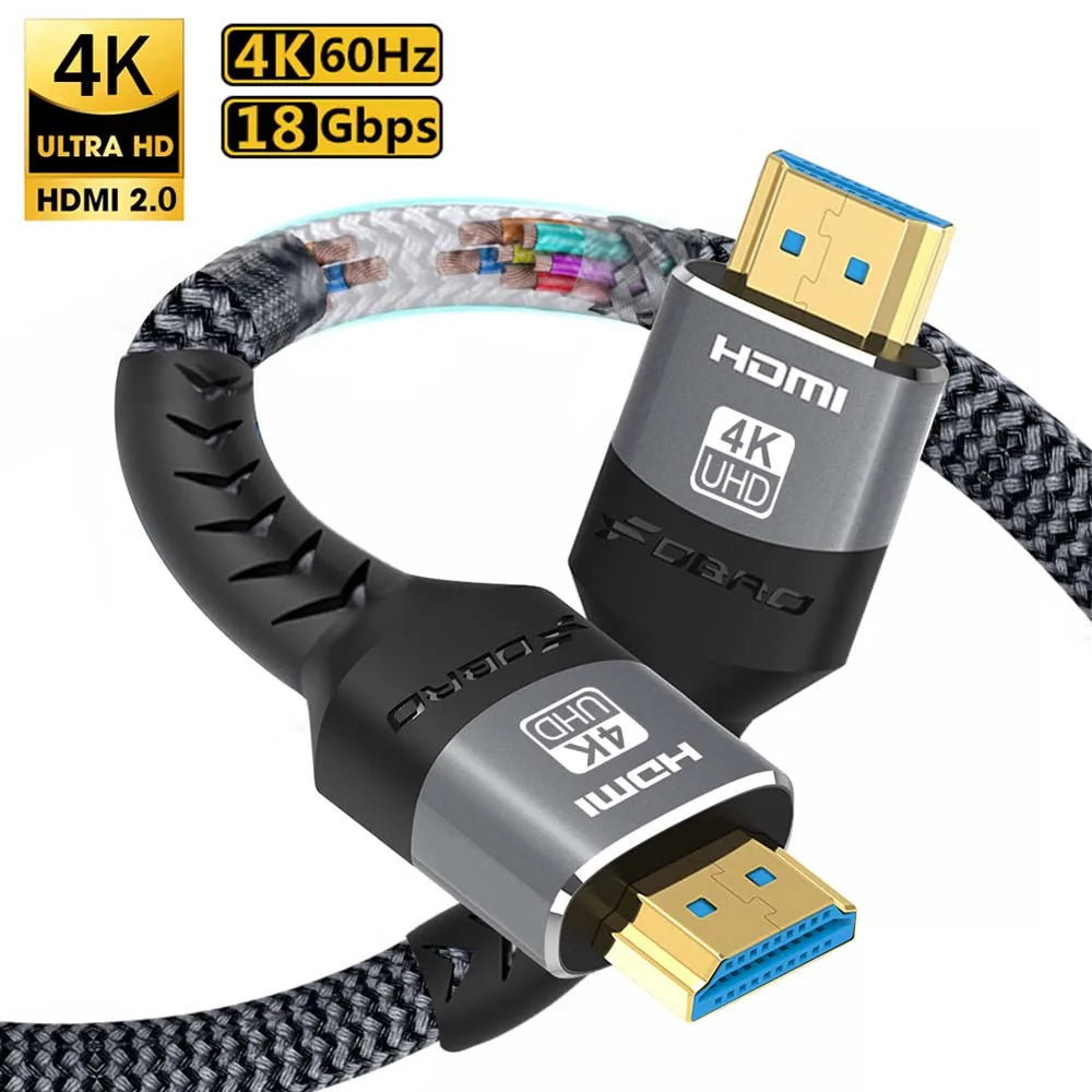 HDMI-compatible Cable HDMI 2.0 4K 60HZ HDMI Cable 6.6FT，18Gbps High Speed2.0 Braided Cord Compatible TV PS3/4 Projector 1m 2m 3m