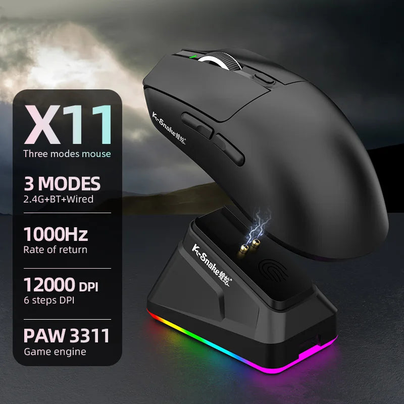 Lightweight Esports Gaming Mouse With Three-mode Wireless Bluetooth Charging And Rgb Luminous Base For Long-lasting Battery Life