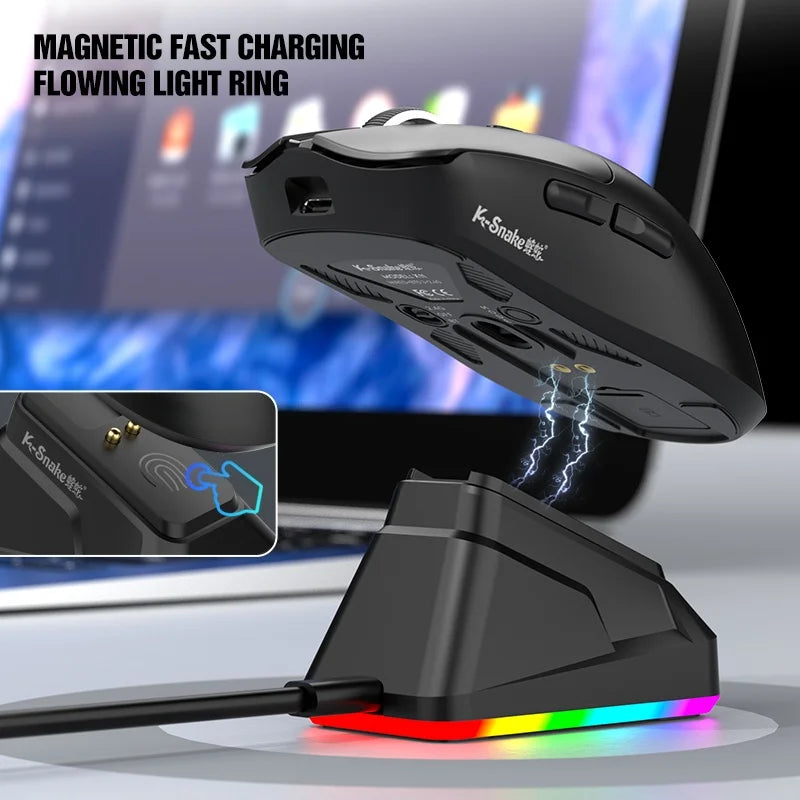 Lightweight Esports Gaming Mouse With Three-mode Wireless Bluetooth Charging And Rgb Luminous Base For Long-lasting Battery Life