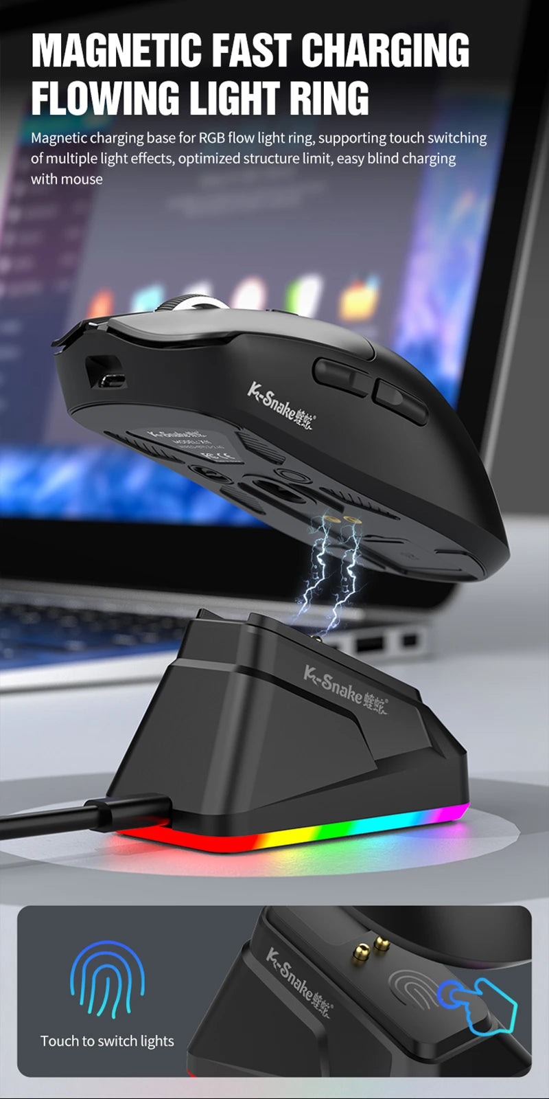 Lightweight Esports Gaming Mouse With Three-mode Wireless Bluetooth Charging And Rgb Luminous Base For Long-lasting Battery Life