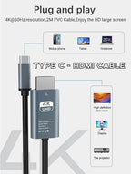 4K 60Hz HD Video Conversion Cable Typec To Hdmi Same Screen Cable TV Computer 2 Meters Braided Screen Projection Cable