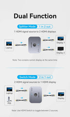 Vention HDMI 2.1 Splitter 8K 60Hz 4K120Hz Bi-Direction 2 in 1 out for TV Xiaomi Xbox PS4 5 HDMI-compatible Monitor HDMI Switcher