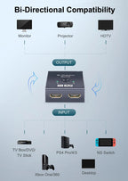 4K HDMI-Compatible Switch 2 Ports Bi-directional 1x2 / 2x1 HDMI-Compatible Switcher Splitter Supports Ultra HD 4K 1080P 3D HDR